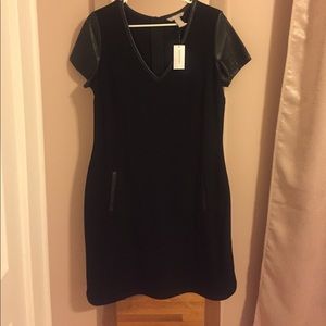 Black T-Shirt Dress with Faux Leather Accents