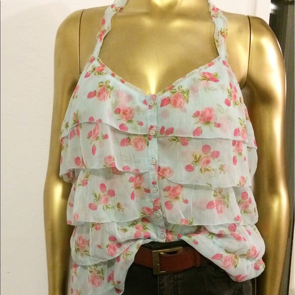 Chiffon raspberries Abercrombie ruffle halter