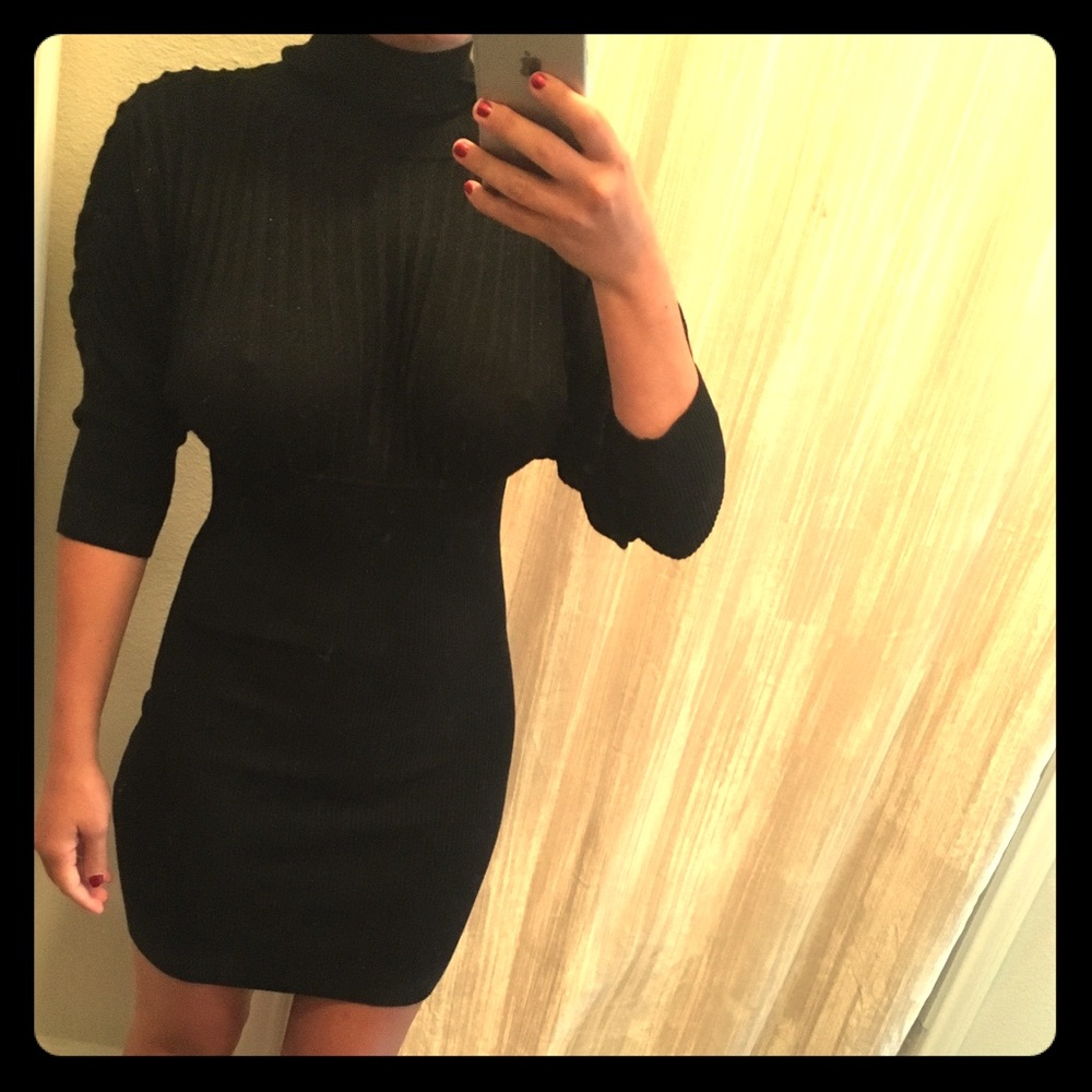 Black sweater stretch dress with back cutout