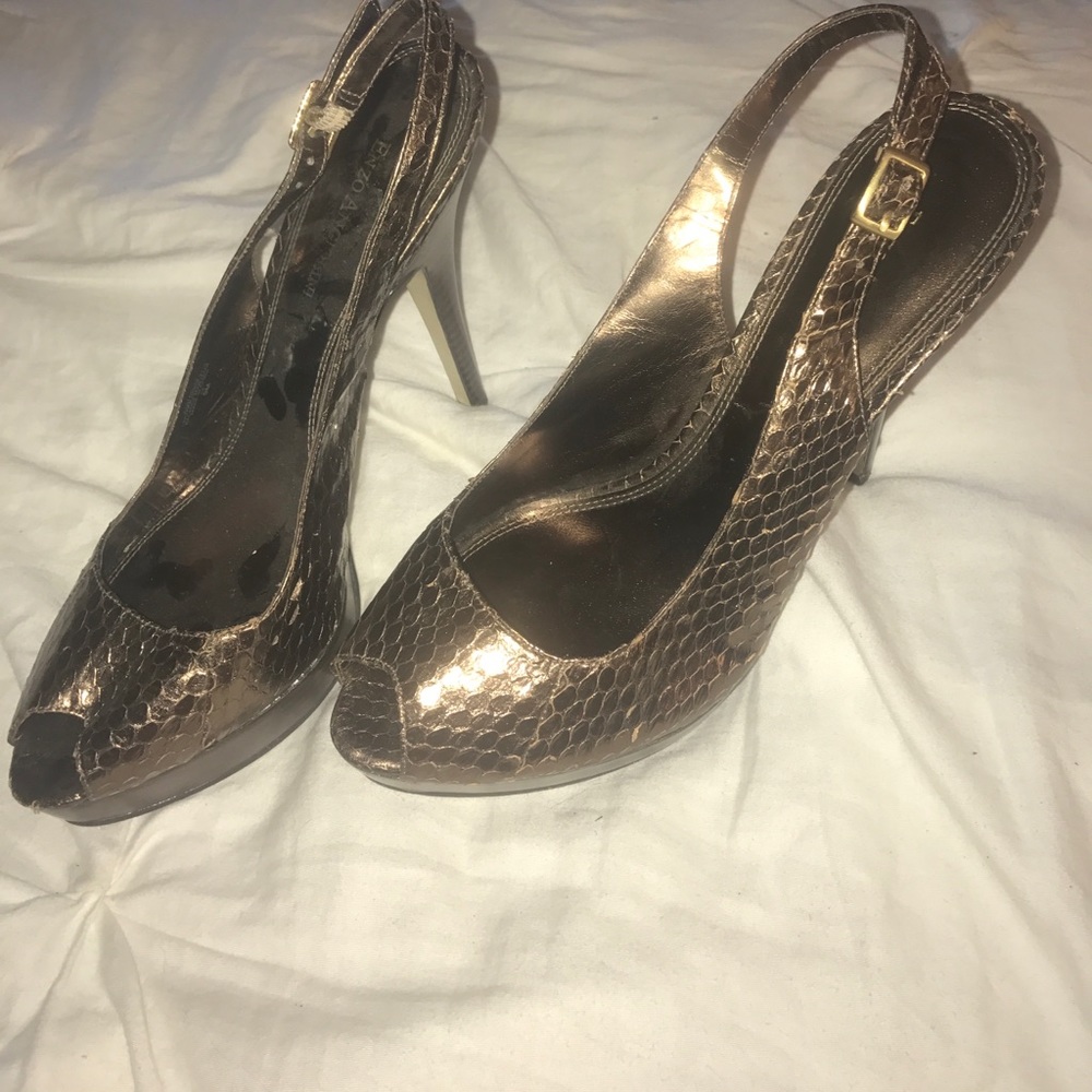 Shiny copper peep toe stilettos! Enzo Angiolini