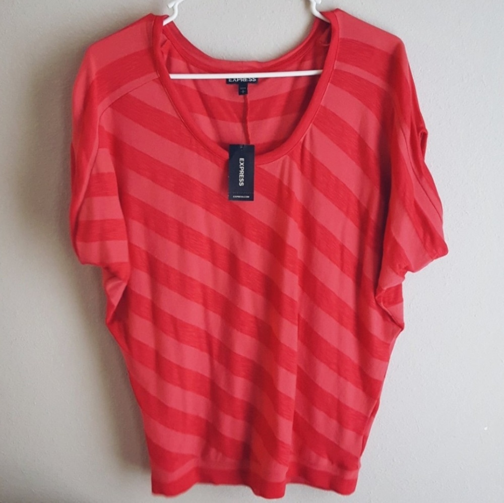 🌹Express orange red striped top shirt batwing nwt