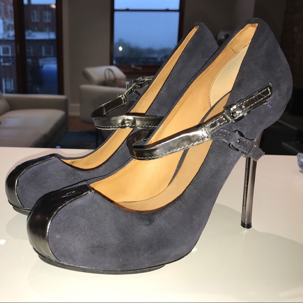 L.A.M.B. Blue Suede Stilettos