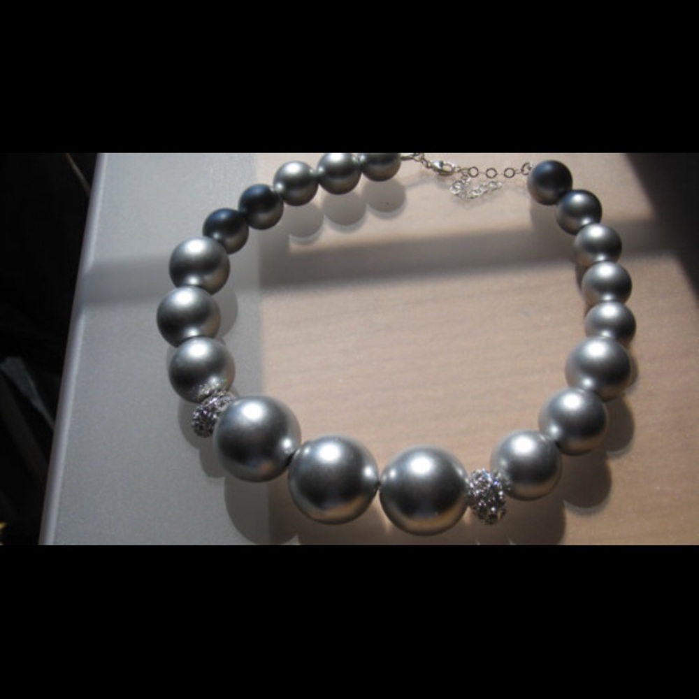 Large Charcoal Pearl and Silver Necklace