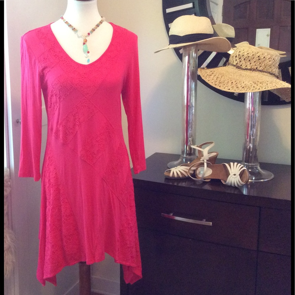 Flirty Cotton Magenta Asymmetrical Dress - M