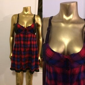 Plaid dress with leather style buckle straps