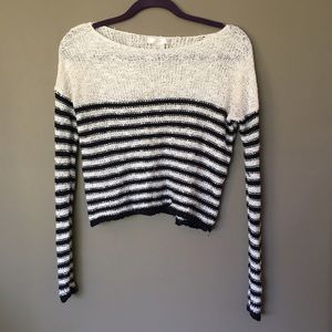 Black and white striped cropped sweater