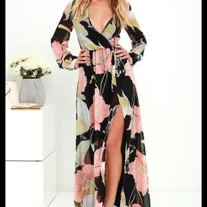 Wondrous Water Lilies black floral maxi dress