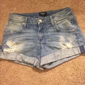 Distressed bebe jean shorts