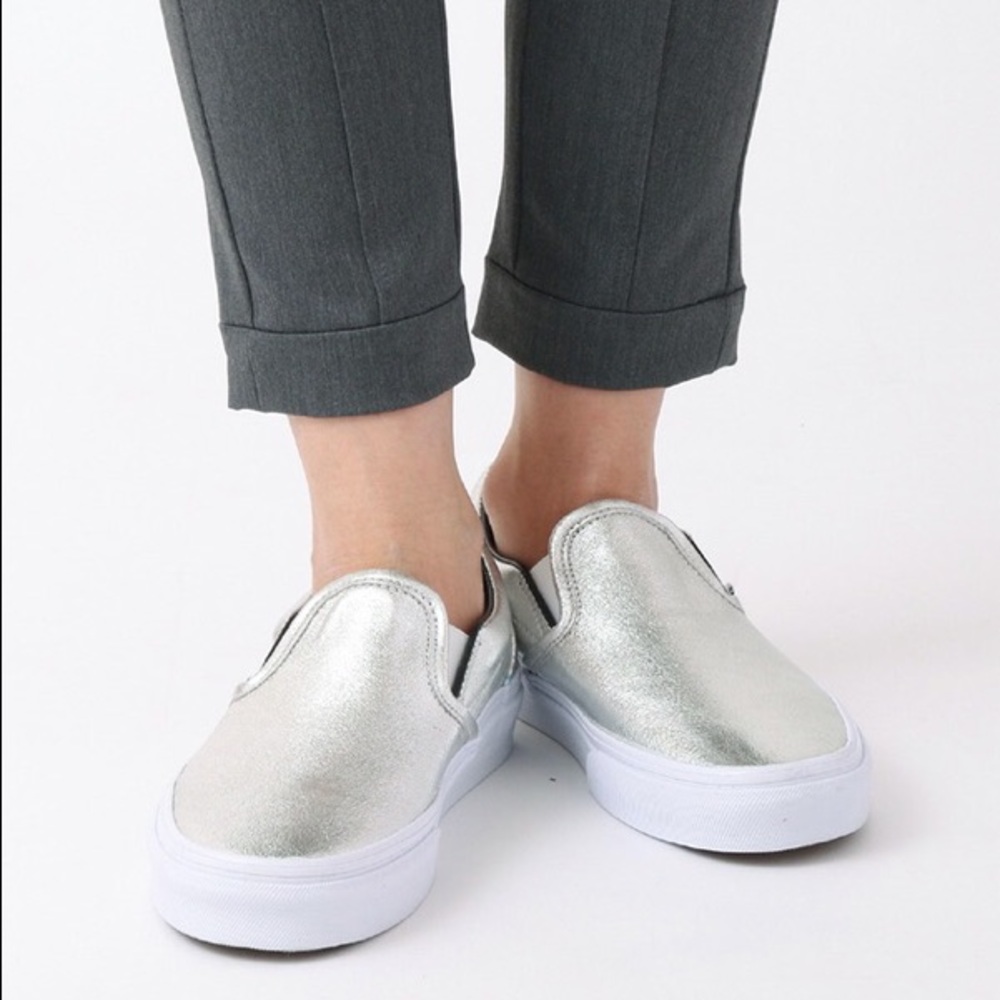 Vans for J Crew Silver Metallic Slip-ins NWT