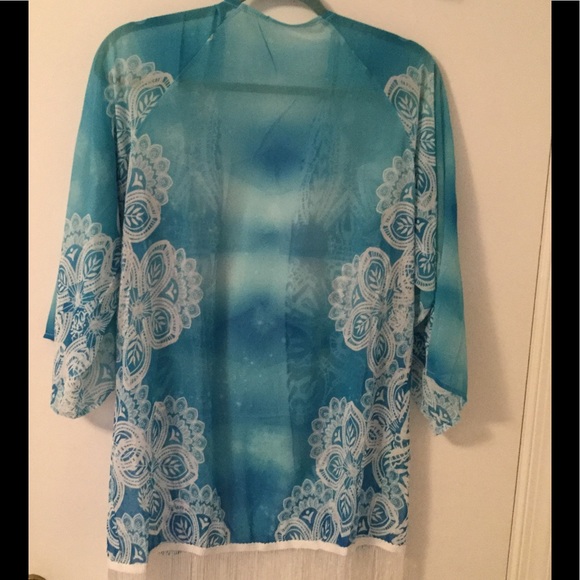 Ulu Breadfruit Hawaiian Print Mid Length Kimono Chiffon Coverup with Side Slits - Lavender main image 1