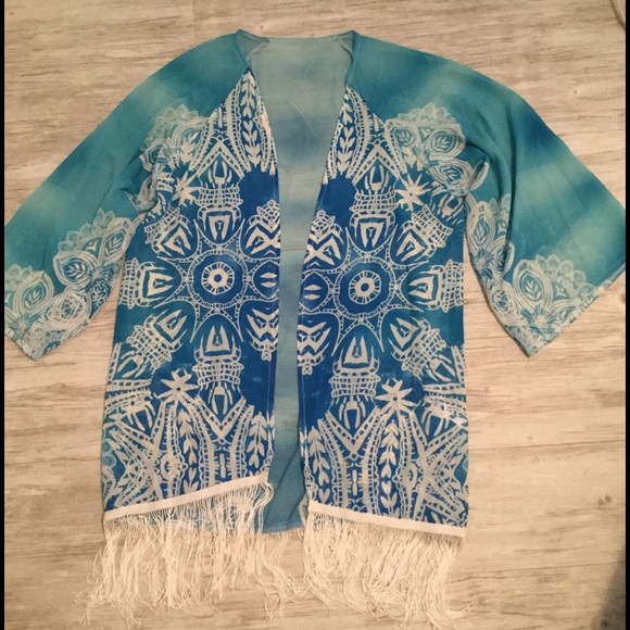 Ulu Breadfruit Hawaiian Print Mid Length Kimono Chiffon Coverup with Side Slits - Lavender