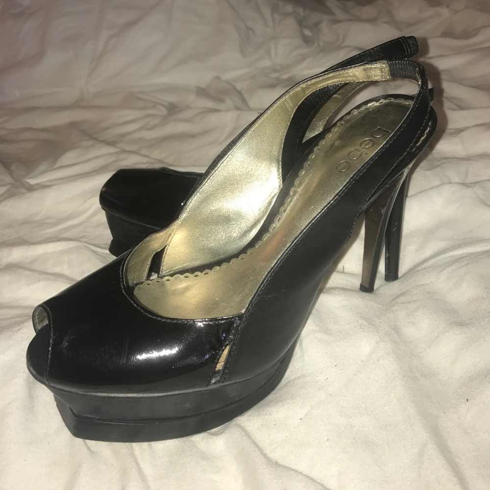 Black open toe Bebe stilettos! Size 9
