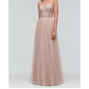 Blush bridesmaid dress designed by Watters.