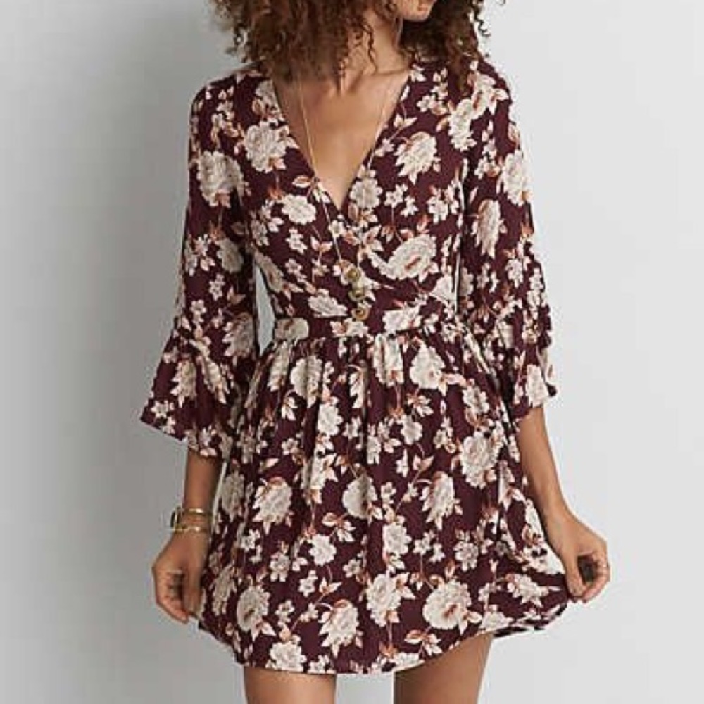 American Eagle Floral Wrap Dress