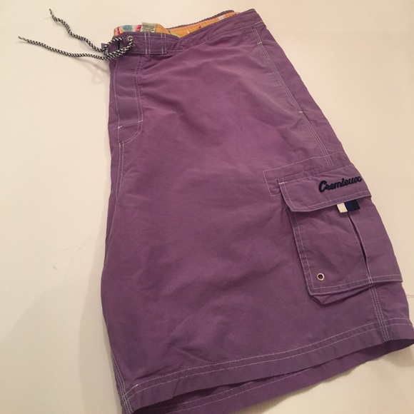 Men's Cremieux Purple Cargo Swim Shorts - Picture 1 of 5