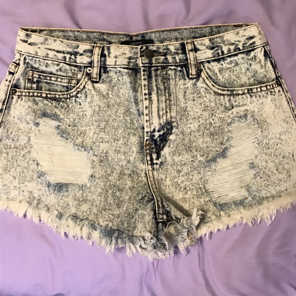 Acid wash denim shorts