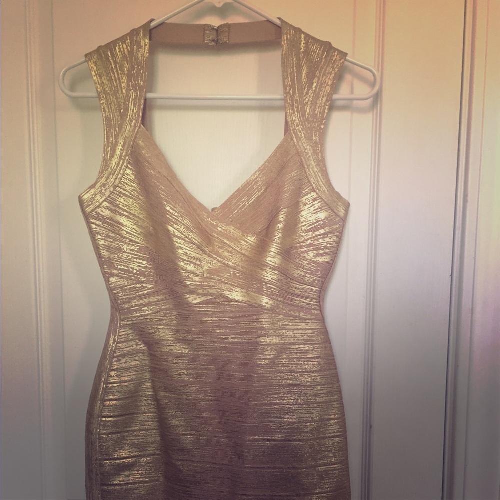 Rose gold colored bandage dress