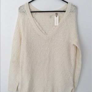 Anthropologie ivory sweater with lace
