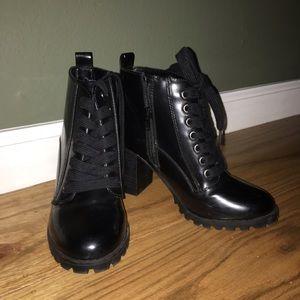 Faux leather lace up boots
