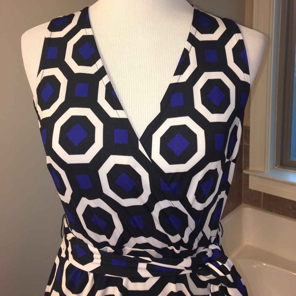 INC dress in black & royal blue geometric design - Picture 2 of 6