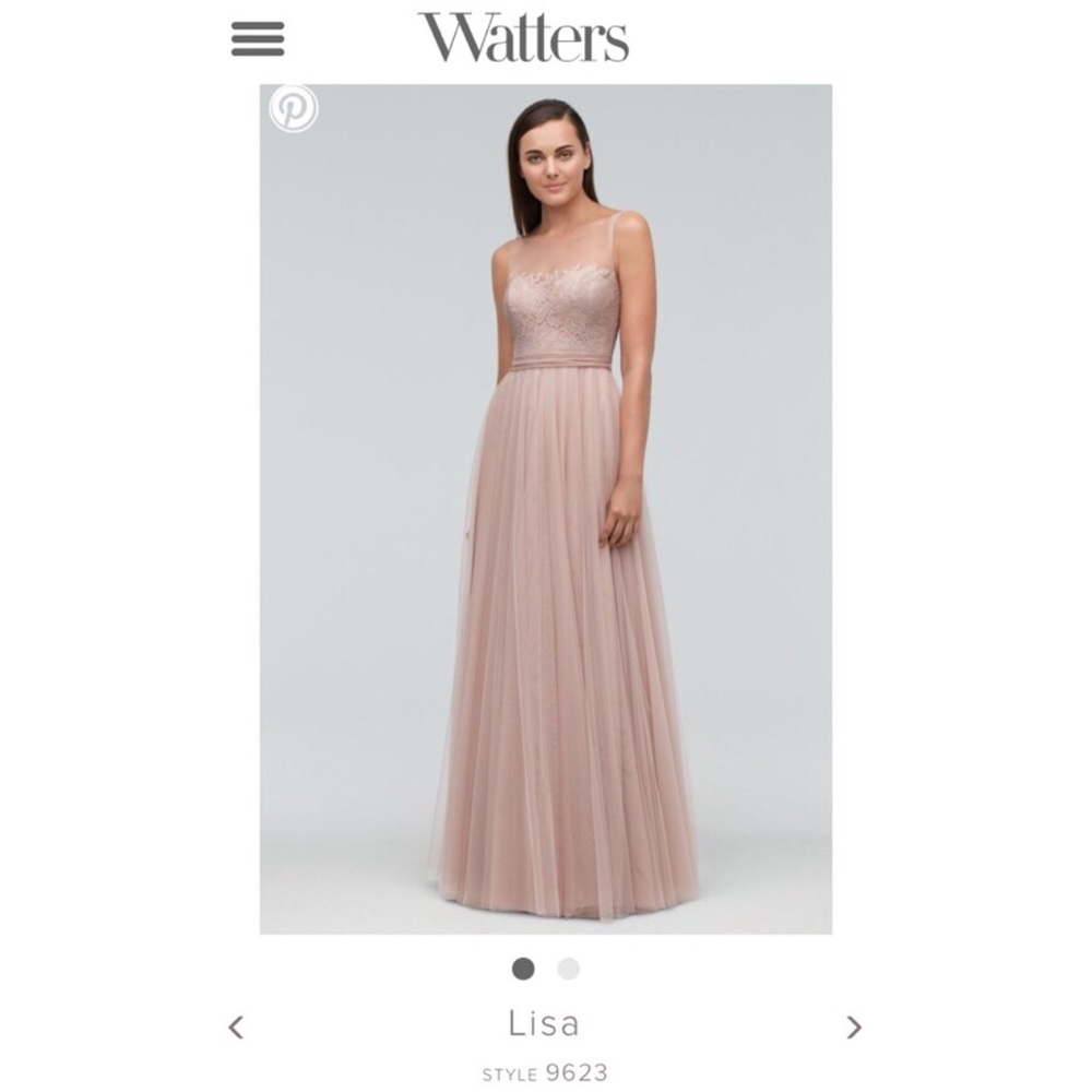 Blush bridesmaid dress designed by Watters.