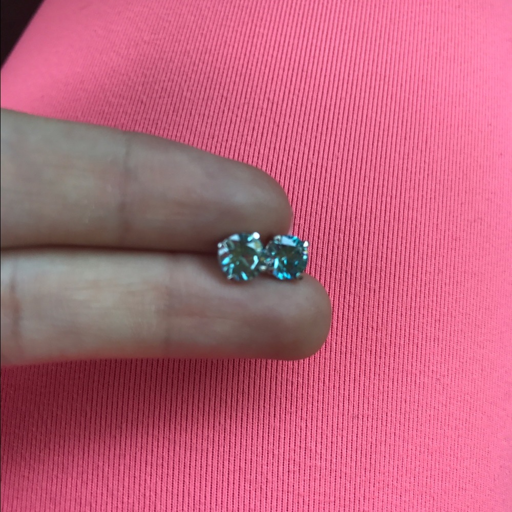 Tiffany blue zircon 14k white gold stud earrings