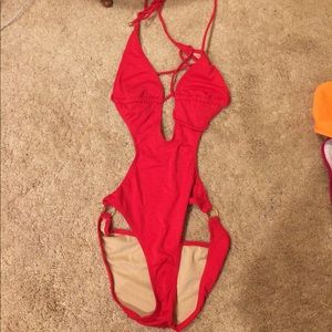 Red Victoria's Secret swimsuit