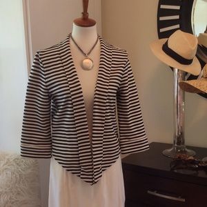 Flattering Tailored Black & White Striped Blazer M