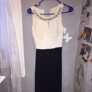 Black and white special occasion dress.