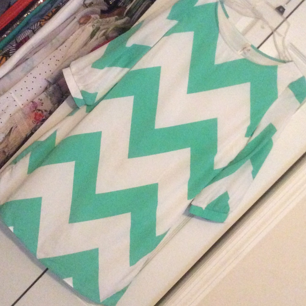 Teal and white chevron dress