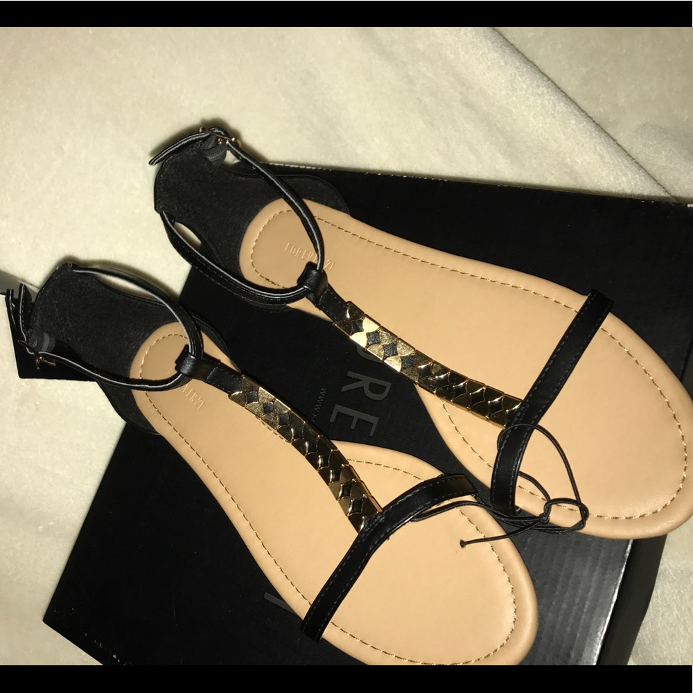 Black and Gold Strap Sandals