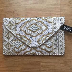 Etched in Stone Cream Beaded Clutch