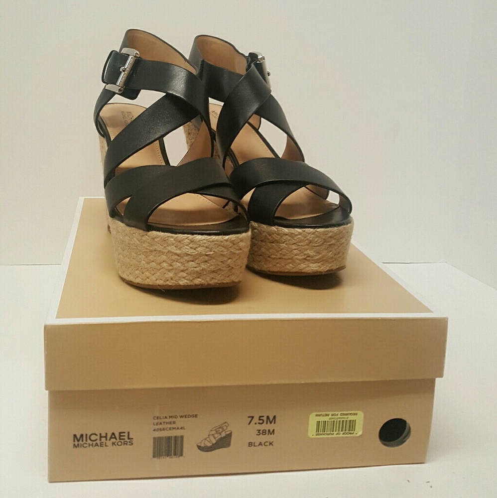 Michael Kors- Black Leather Wedge