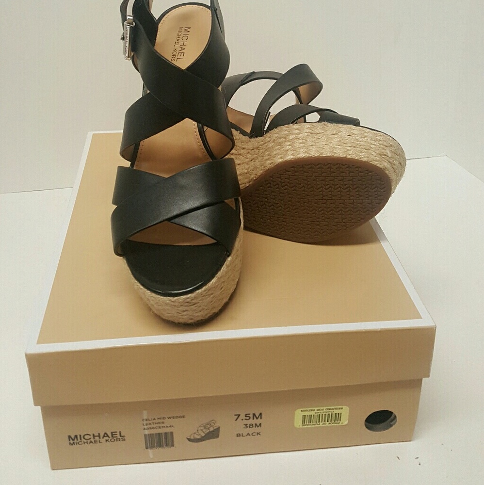 Michael Kors- Black Leather Wedge - Picture 2 of 3