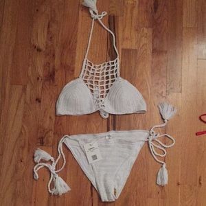 NWT white crochet high neck bikini - size medium