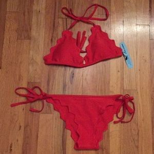 NWT scalloped red triangle bikini - size medium