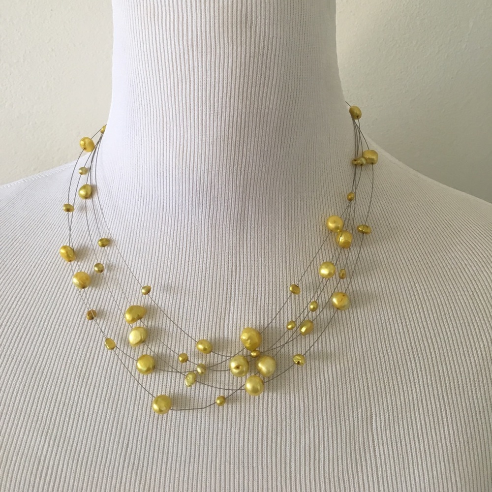 Yellow freshwater pearl illusion necklace 18"