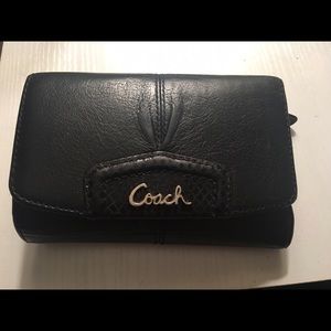 Coach black leather fold wallet