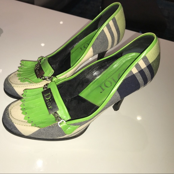 Dior Green Plaid Fringe Heels - Picture 2 of 8