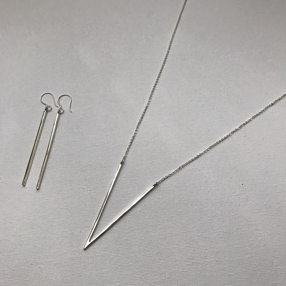NEW Long Sterling Silver Deep V Necklace - Picture 3 of 8