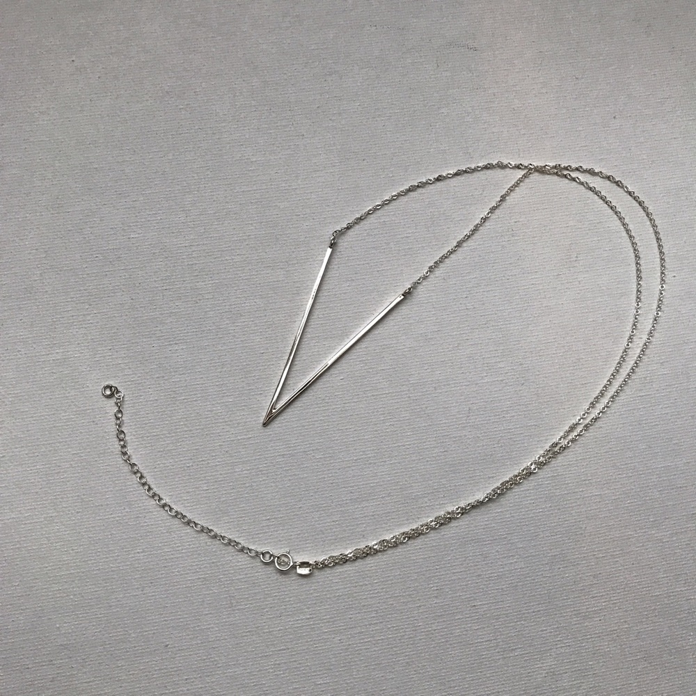 NEW Long Sterling Silver Deep V Necklace - Picture 4 of 8
