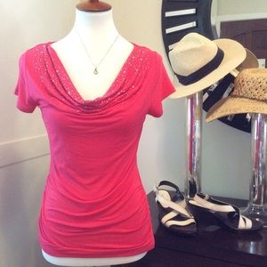 Hot Hot Pink Stretch T with Crystal Embellishments