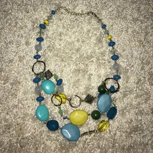 Beautiful necklace with blues and yellow.