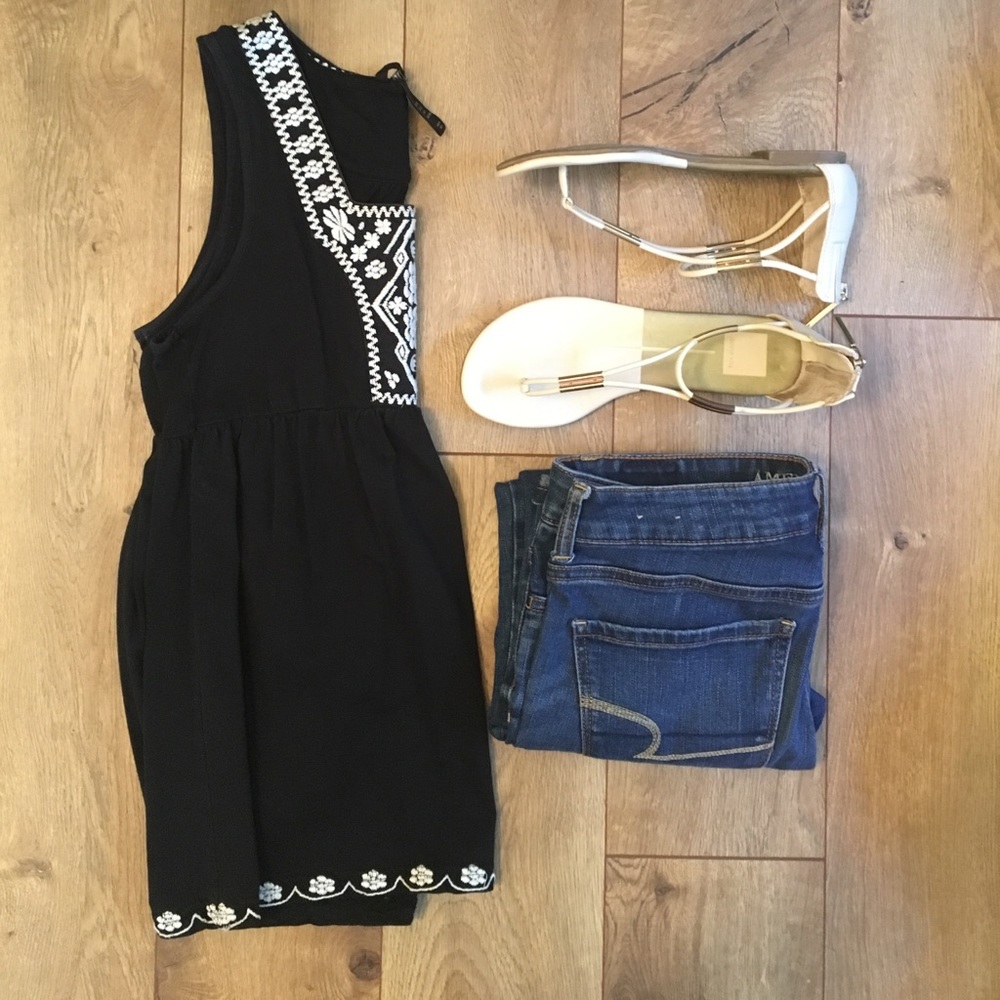 Black tank top with intricate Aztec stitching