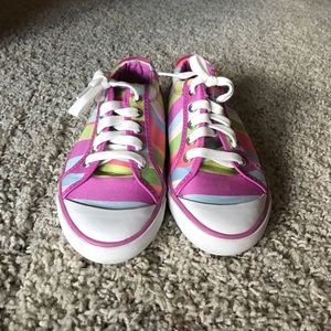 Striped coach tennis shoes, size 6, worn twice