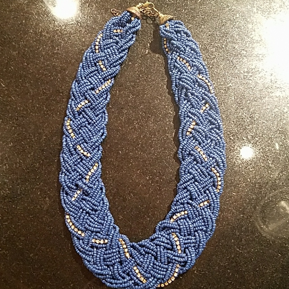 Blue beaded and faux crystal multi-strand necklace