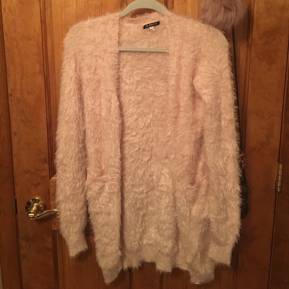 Furry Cardigan Sweater Light Pink Small