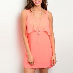 Coral Summer Flow Dress w/necklace