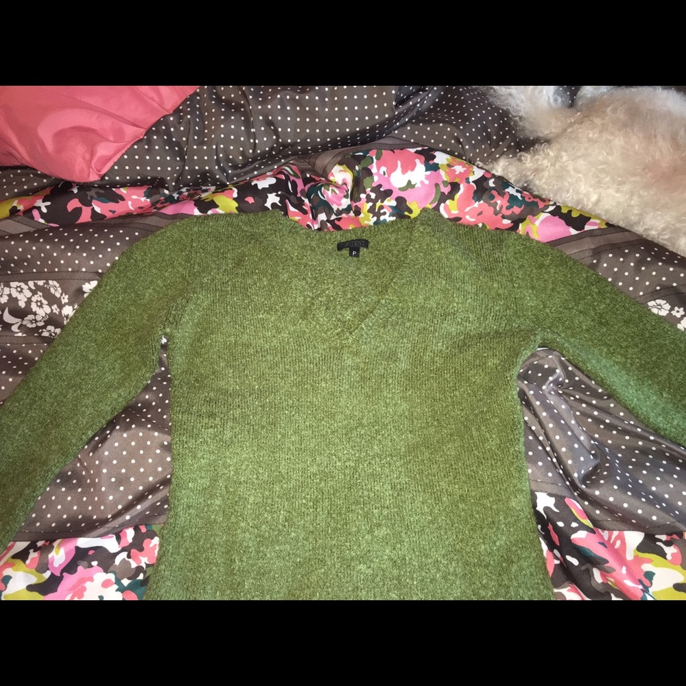 Green, low-cut sweater