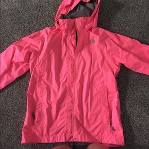 Bright pink north face rain jacket